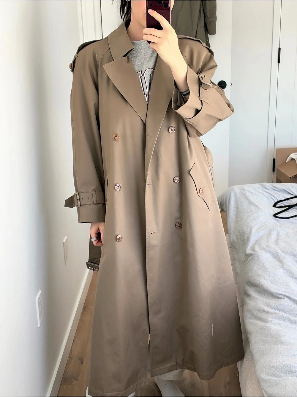 Misty Harbor Plaid-Lined Trench Coat in Brown Size Large